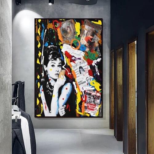 Graffiti Art Audrey HEPBURN Canvas Painting Posters and Prints Cuadros Wall Art for Living Room Home Decor (No Frame)