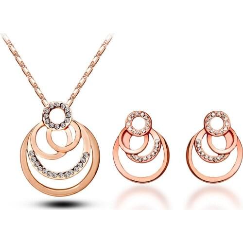 New Arrival Fashion Imported Crystal gold-color Necklace and Earrings Jewelry Sets for women Donuts