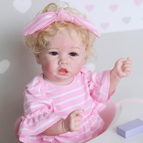 High Quality 56CM Rebirth Doll bebe Reborn Cute Crooked Mouth full silicone reborn baby doll For girl toys Surprise gift