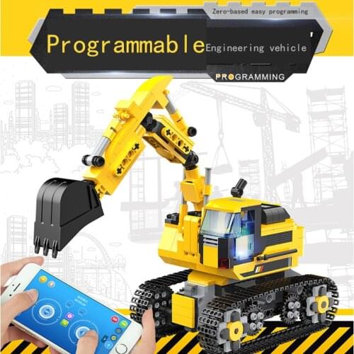 Multifunctional childrens education science and education intelligent programming assembling building block type excavator toy