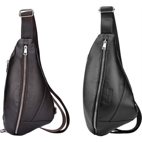 New Mens Chest Bag Leather Business Shoulder Messenger Bag Top Layer Leather Mens Casual Bag Waterproof Anti-theft Bag