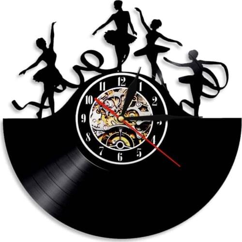 Ribbon Ballet Dance Girls Silhouette Laser Cut Vinyl Record Wall Clock For Female Dancer Room Ballerina Retro Artwork Wall Watch