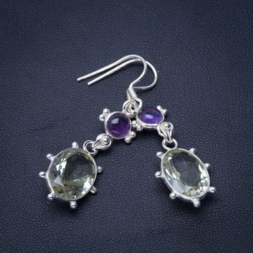 Natural Green Amethyst Handmade Unique 925 Sterling Silver Earrings 2" B2079