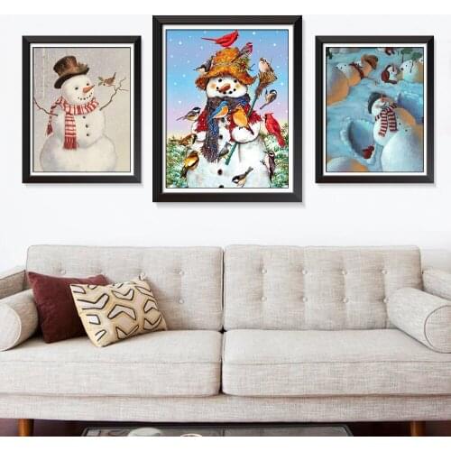 New Year Winter Landscape Christmas Snowman Poster Christmas Decorations Wall Art Painting Christmas Gift Kids Room Decoration