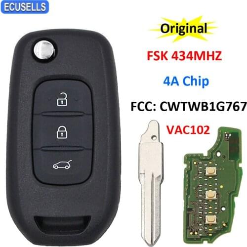 Original Genuine 3B Flip Remote Car Key FSK 434Mhz HiTag AES 4A Chip For Renault Megane 4 Captur Kadjar Symbol CWTWB1G767 VAC102