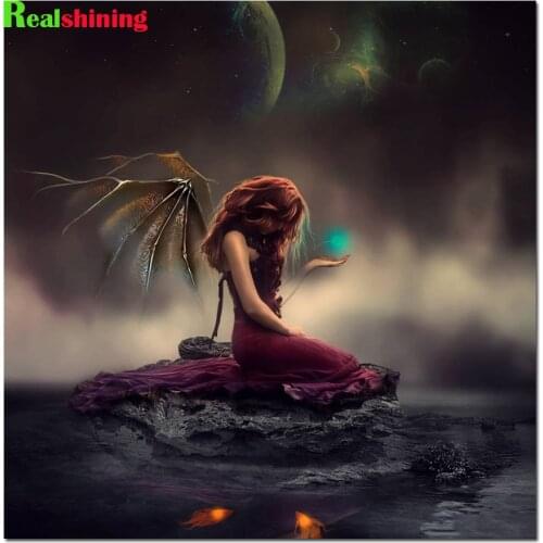 Full Diamond Painting Fantasy Dark angel dragon Cross Stitch square round 5D DIY Diamond Embroidery mosaic rhinestone N1976