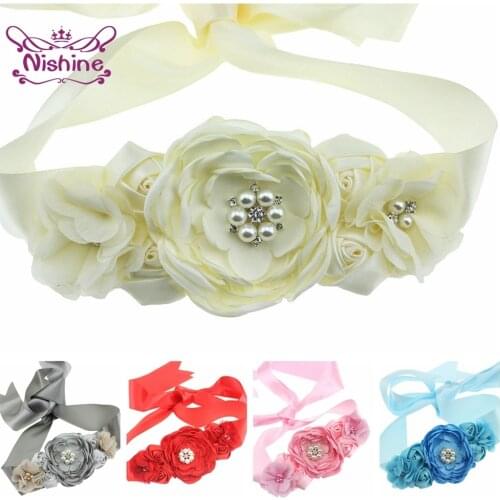 9 Colors Rose Flower Women Sash Elegant Pearl Rhinestone Roast Floral Maternity Belt Chic Ladies Accessories Bridesmaids Gifts