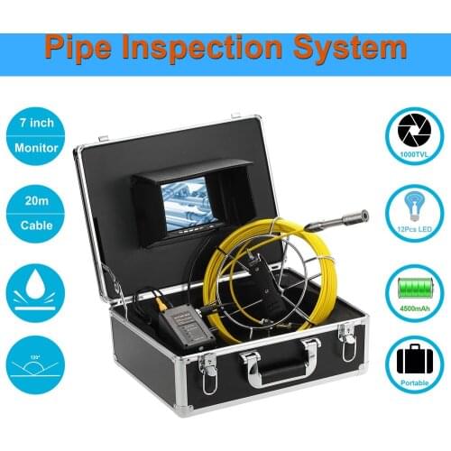 20M Waterproof 23mm Lens Industrial Endoscope 7"LCD Drain Pipe Sewer Inspection Camera System