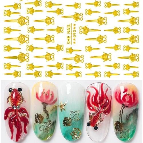 2 Sheets self-adhesive gold nail sticker decals for nail art tips decorations manicure fake nails accessoires goldfish stickers