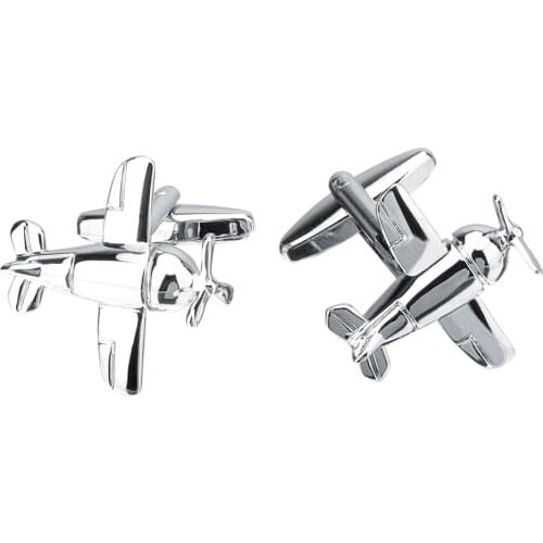 Silver Color Brass Airplane Aircraft Shape Cufflinks Mens Chic Cuff Links