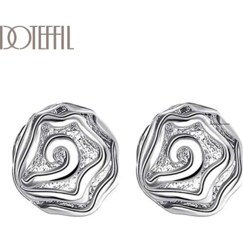 DOTEFFIL 925 Sterling Silver Rose Flower Earrings Charm Women Fashion Jewelry Wedding Party Gift