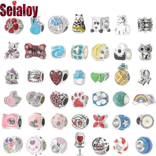 Seialoy Fashion Footprint Beads Silver Color Heart Charm Fit Bracelet & Necklace Girl Womens Bracelets Jewelry Accessory Beaded