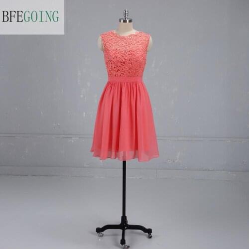 Chiffon Lace Sleeveless Scoop Knee-Length A-line Formal Bridesmaid Dresses