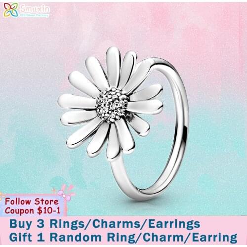 Smuxin 925 Sterling Silver Ring Pave Daisy Flower Statement Ring Original 925 Silver Women Ring Engagement Ring Women Jewelry