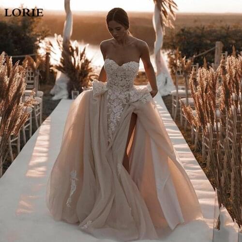 LORIEChampagne Sweetheart Wedding Dress 2021 Vestidos De Novia A Line Appliques Side split Formal Bridal Dresses Suknia Slubna