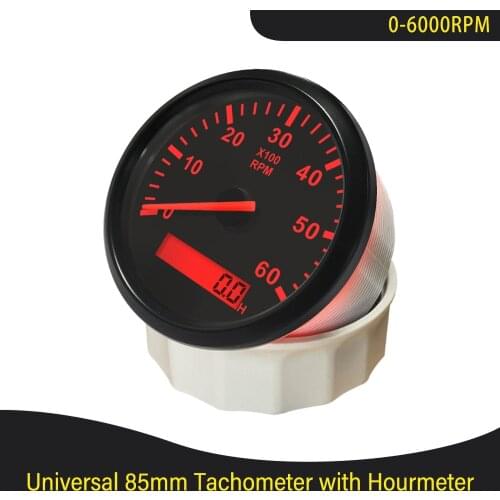 85mm Car Boat Tacho Sensor Marine Tacho Meter with LCD Hourmeter 3000 4000 6000 8000 RPM Boat Tachometer 12V/24V Red Backlight