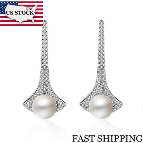 US STOCK Uloveido 15% Long Earrings for Women Zircon Earings Silver Color Brincos Simulated Pearl Earring boucle d'oreille ED349