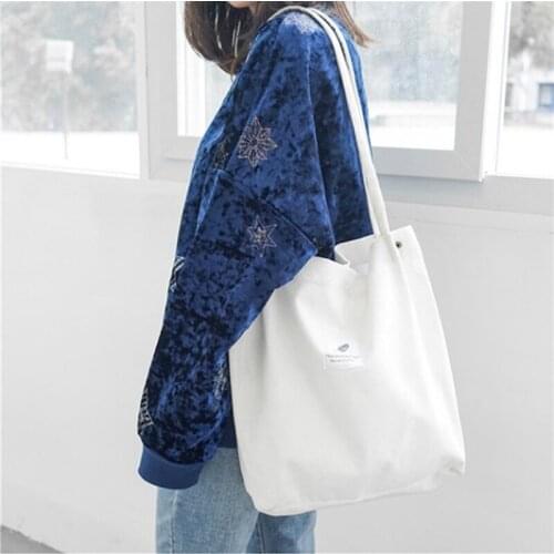 Corduroy Single Shoulder Bag Female Korean Student Bag Folding Portable Green Bag Shopping Bag Large Capacity Shopping Bag