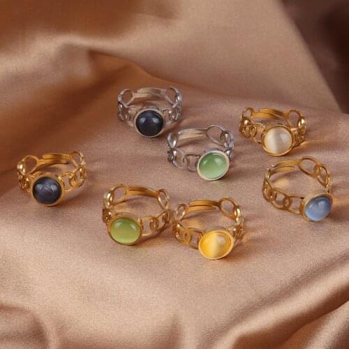 Fashion Rings Ring Stainless Steel Rings Open Rings For Women Colorful Stone Chain Rings Zircon Ring Womens Ring Gifts Jewelry