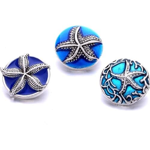 10pcs/lot New Snaps Jewelry Lot Starfish Vintage Metal 18mm Snap Buttons for Snap Button Jewellery 18mm Snap Bracelet Bangle