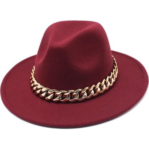 Factory price Fedora wholesale ladies jazz hat autumn and winter British style big chain retro top hat ladies felt gentleman