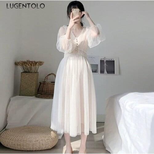 Women Elegant Dress Party Vinatge Slim Embroidery Dresses Lady Temperament Mesh Gauze Long Sleeve Empire Spring Dress