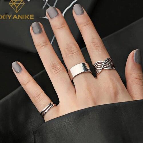 XIYANIKE 925 Sterling Silver Geometric Hollow Multi-layer Line Ring Female Fashion Temperament Retro Classic Jewelry Accessories