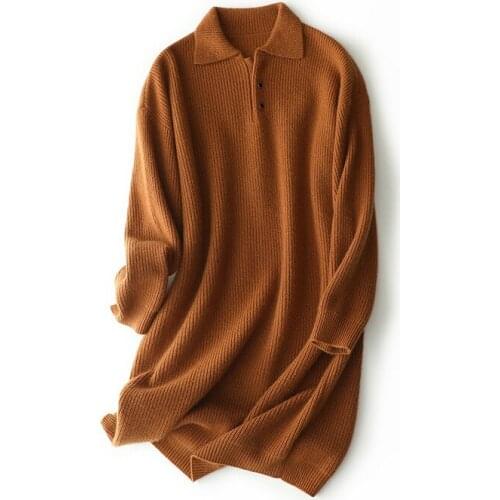 Shuchan 30% Cashmere 70% Wool Knitted Dress Women Japan Style Straight Button Knee-Length Peter Pan collar Sweater Dresses