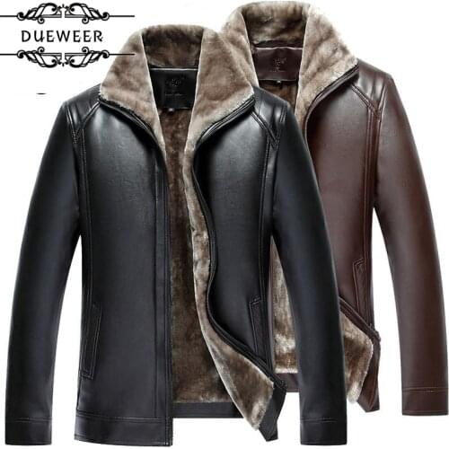Dueweer Winter Mens Leather Jackets Man Motorcycle Biker Jacket Coat Warm