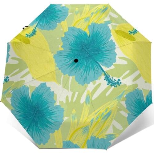 Sunny Umbrella Exotic Flowers Leaves Automatic folding portable men women umbrella Sunscreen rain Windproof beach parasol