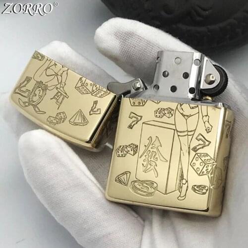Zorro pure copper kerosene lighter fine carving Sexy female lotus official retro boutique personality creative gift