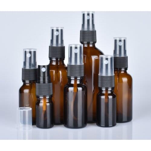 5pcs 5-100ml Spray Bottle Beauty Empty Amber Glass Bottles Essential Oil Mist Spray Container Case Refillable Travel Bottle