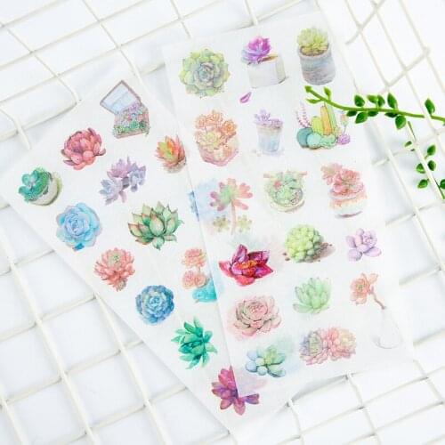 6Sheets/Pack Kawaii Succulent Plants Decoration Scrapbooking Stickers Transparent PVC Stationery Diary Stickers