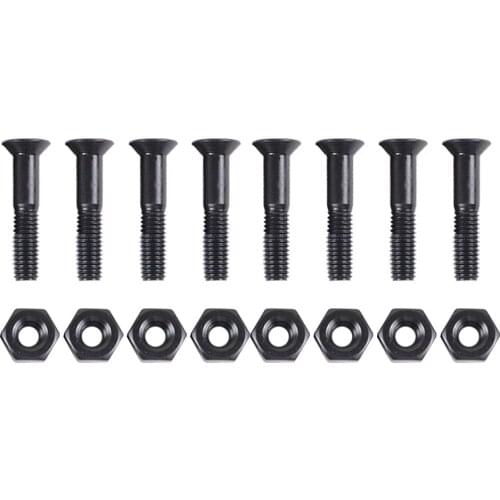8 Pieces Skateboard 25mm Truck Bolts Screws with Nuts Set Hardware Truck Screws Skateboard Skate Board Accessories- Black