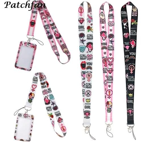 AD556 Patchfan Cartoon Feminism Lanyard Keychain key Badge ID Mobile Phone Rope Cute Lanyard With Card Holder For Girls