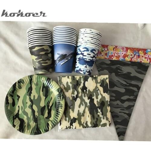 Army Green Camouflage Theme Party Decorations Tableware Paper Cup Plate Napkins Banners Baby Shower Kids Birthday Party Supplies