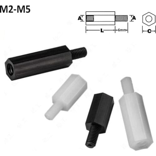 White/Black Thread Spacing Screw Plastic For PCB Motherboard Fixed Nylon Standoff Spacer Pillar M2 M2.5 M3 M4 M5*L+6mm