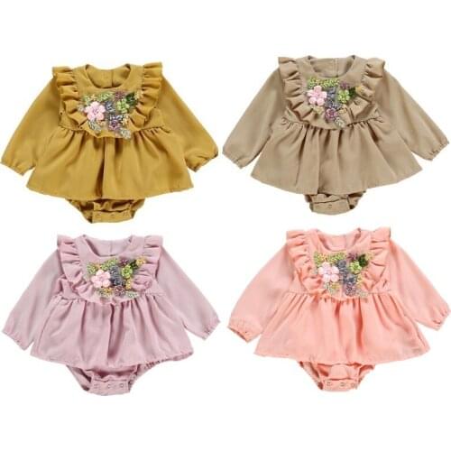 Baby Bodysuit 2019 Toddler Baby Girl Clothes Ruffle 3D Flower Long Sleeve Bodysuits Jumpsuit Outfits Size 0-24M