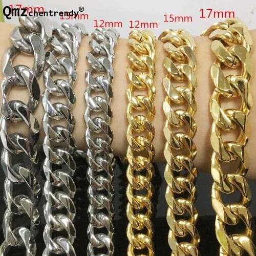 Qmzchentrendy Stainless Steel Curb Cuban Chain Necklace Boys Mens Fashion Gold silver Color Chain lobster Clasp Link jewelry