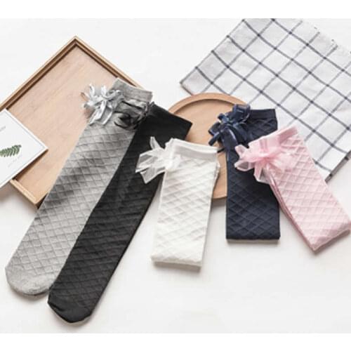 Baby Kid Socks Girl Children Cute Princess Knee Socks Solid Color Lace Bow Tie Patchwork Girls Knee High Long Socks Girls