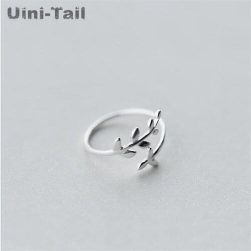 Uini-Tail hot new 925 sterling silver delicate branches leaves ring fresh sweet fashion trend adjustable ring high quality