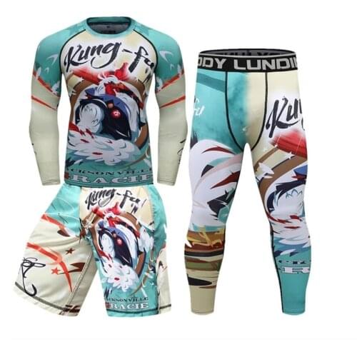 Kickboxing Rashguard For Men Mma T shirt +Pant Boxeo Muay Thai Shorts Sets Rash Guard Jiu Jitsu Shirts BJJ Boxing Fightwear Suit