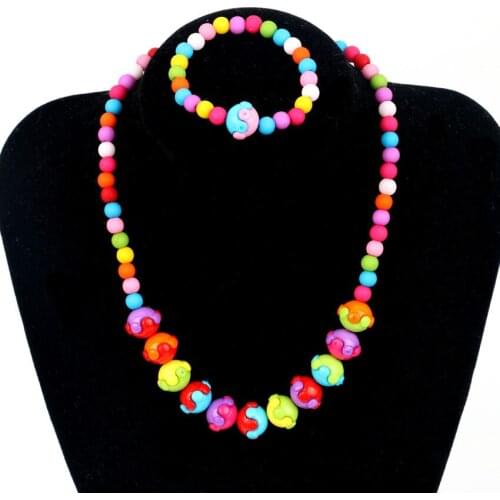Creative Kids Jewelry Accessories Candy Color Necklaces Baby Girl Kids Bracelet Necklace Set XL-22