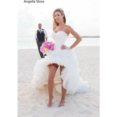 Summer Boho Wedding Dresses 2021 High Low Sweetheart Bohemian Beach Bridal Gowns Back Lace-Up Short Front Long Back Bride Dress