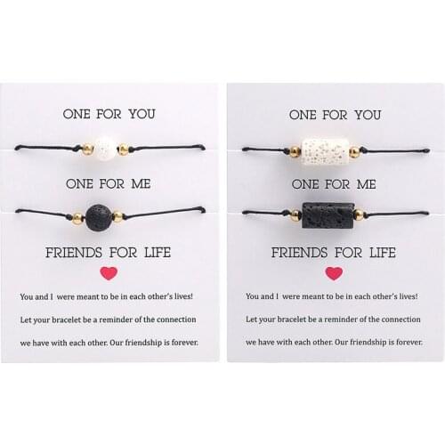 Set Of 2 Friendship Bracelet Black Lava Rock Stone with Braided Rope Adjustable Distance Couples Bracelets Best Friend