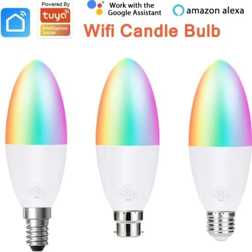 New Candle Shape RGB Wifi Bulb E27 E14 B22 LED Dimmer Light For Tuya App Smart Home Automation Work With Alexa Google Home Siri