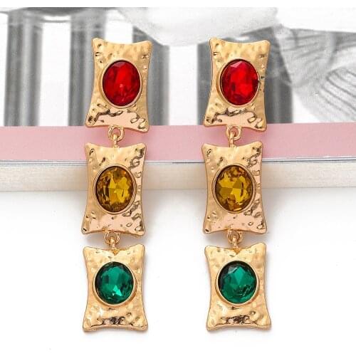 New Crystal Long Dangle Earrings Colorful Rectangle Rhinestone Drop Earring Luxury Ear Ring Jewelry Accessories for Women Party