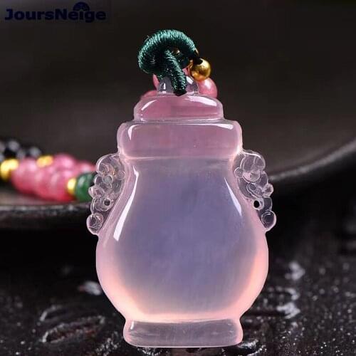 Wholesale Pink Natural Crystal Pendant Hand Carved Hollow Liqueur Pot Pendant Adjustable Rope Necklace Lucky For Women Jewelry