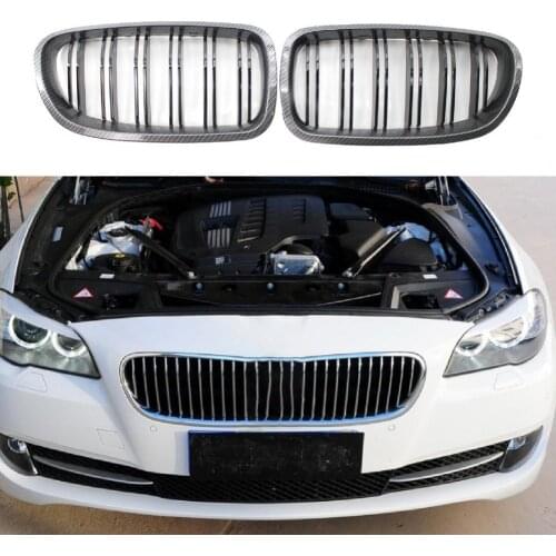 1 Pair Grilles Replacement Carbon Pattern Car L/R Front Mesh Grills 51137261356 51137261355 51137203649 for BMW 5 Series F10 F18
