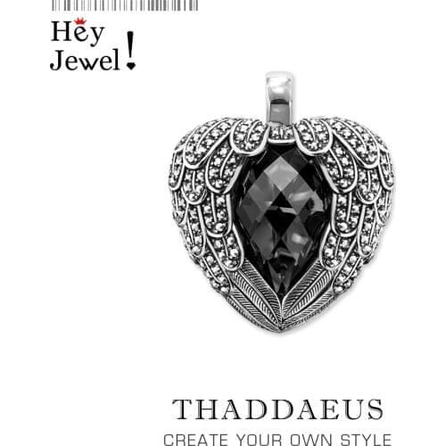 Pendant Black Winged Heart,2020 Fashion Glam 925 Sterling Silver Jewelry Europe Necklace Romantic Crystal Gift For Soul Woman